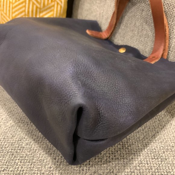 Navy and Brown Leather Tote Bag - Picture 6 of 13